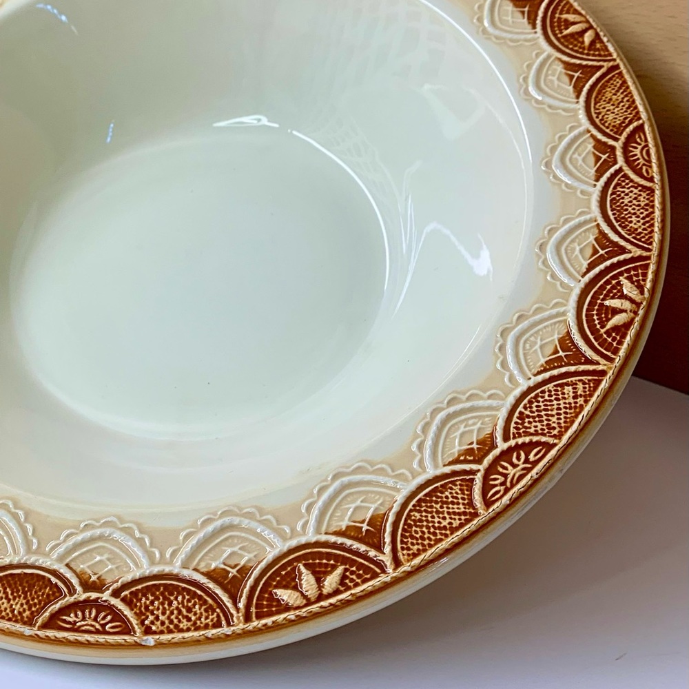 Vintage 1980's Pier 1 One Made in Italy Italian Lace Design Serving Bowl 11"x3"